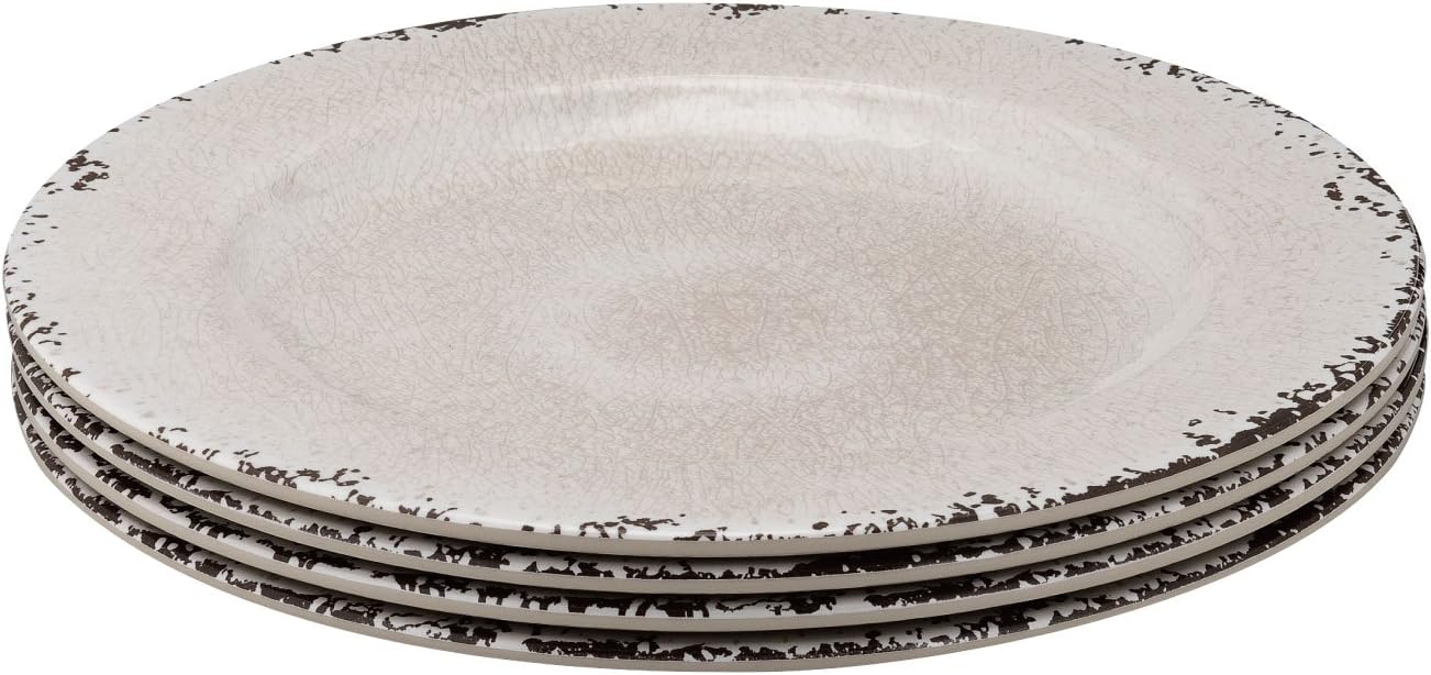 Supreme Housewares 12-Piece Melamine Dinnerware Set, Includes Dinner Plates, Salad Plates, Bowls, Service for 4. (Crackle, Cream)