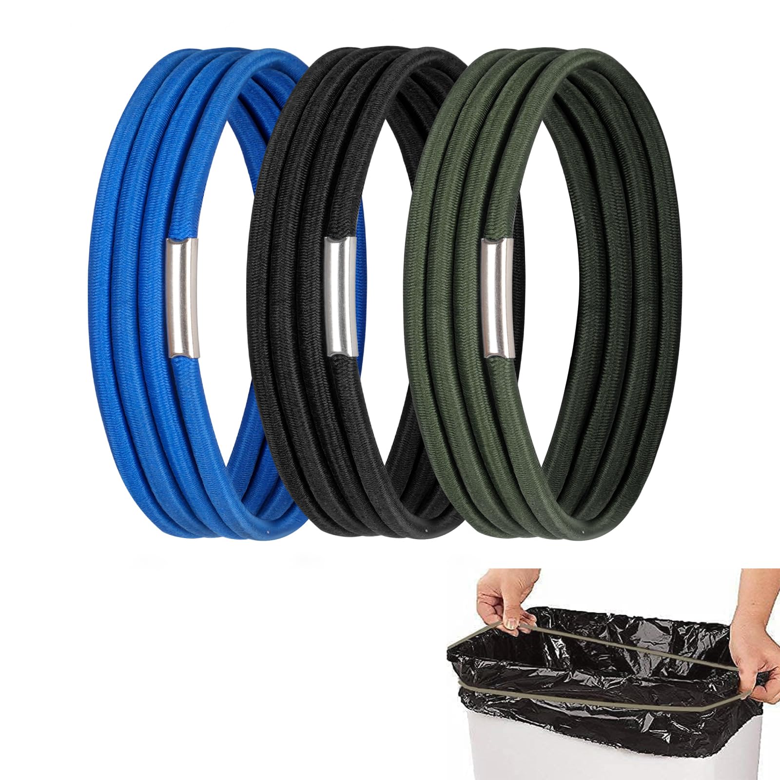 Trash Can Rubber Bands, Fit 13-30 Gallon Garbage Can, Set of 3 Elastic Trash Can Bands Heavy Duty for Kitchen Bathroom, Garbage Bin & Litter Box Bands