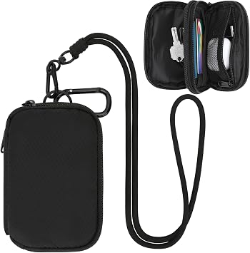 E-Tree RFID Blocking Card Holder Wallet with Keychain & Lanyard | 2-Layer design with key ring, card slots & coin pocket. Carabiner & long strap for travel, camping, hiking.
