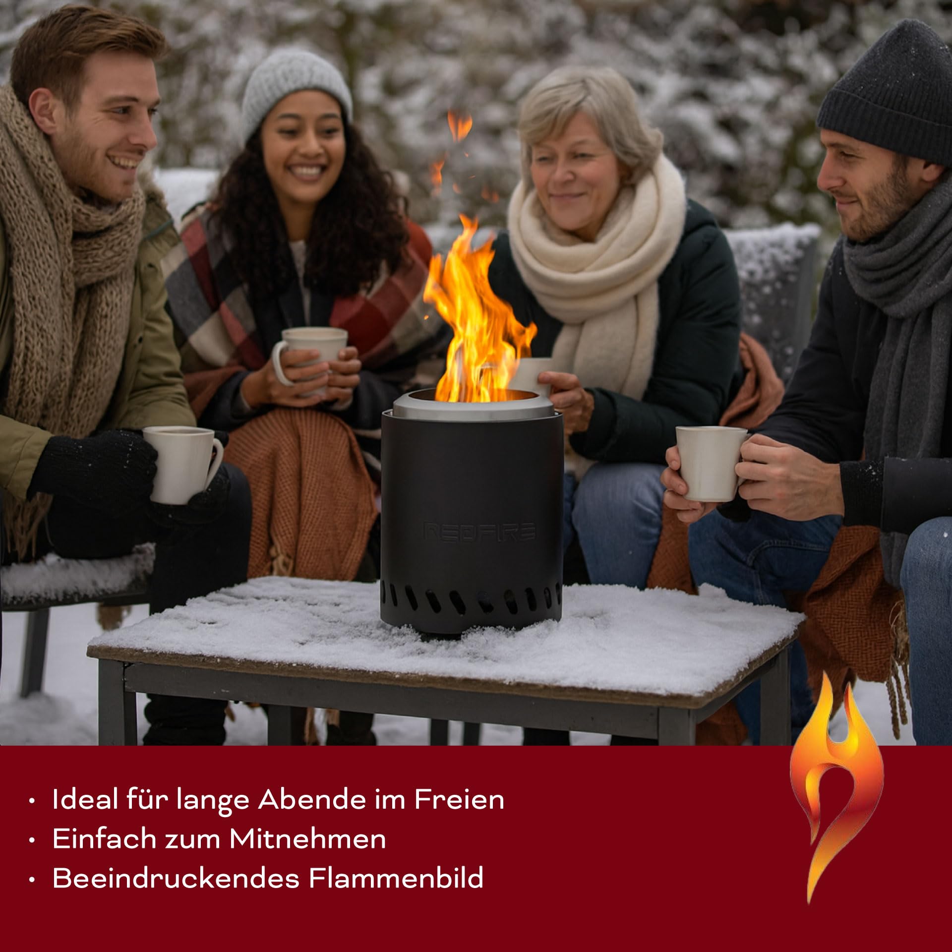 REDFIRE Pellet Tischkamin Volcano Medium, schwarz pulverbeschichtet, Tischfeuer Edelstahl für Holz und Pellets