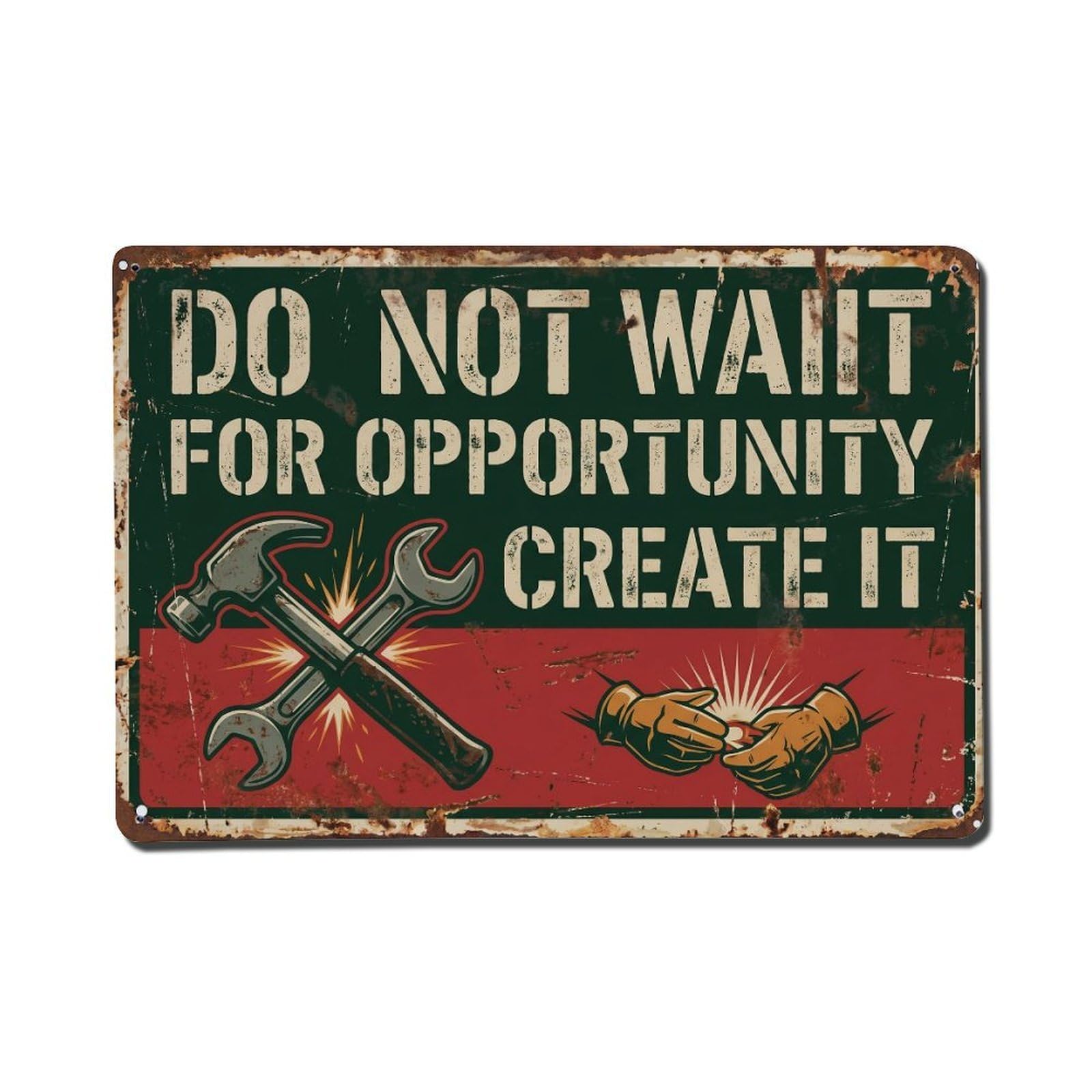 Not Wait Opportunity Create Retro Motivational Slogans Metal Tin Sign Plaque Wall Decor for Cafe, Club Bar, Office, Home Garden Metal Poster 8x12Inch