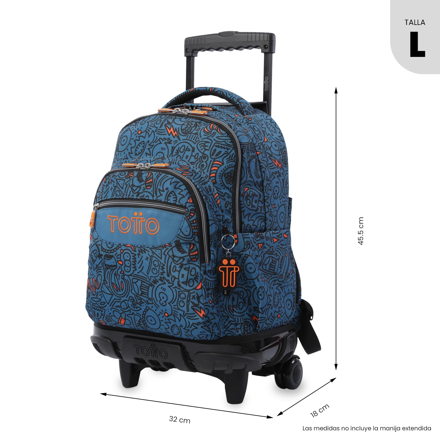 TOTTO - Mochila Escolar con Ruedas, Modelo Renglones, Capacidad 26,21 Litros, Bolsillo para PC 15,4", Bolsillo Botella, Correas en S para Mayor Comodidad, Resistente, Estampado Grafer
