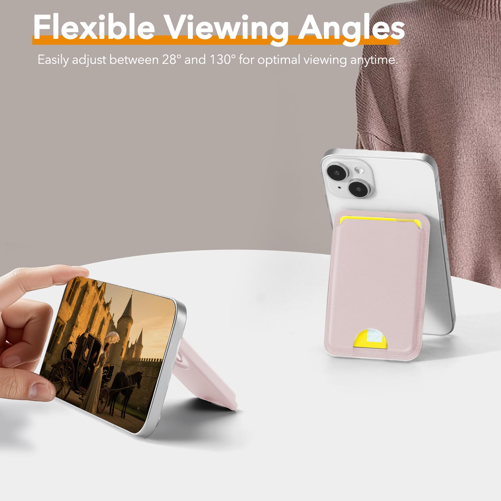 Portafoglio MagSafe, porta carte sottile con blocco RFID, portafoglio magnetico per telefono con supporto regolabile, per iPhone 17/16/15/14/13/12/Pro/Pro Max Serie Rosa