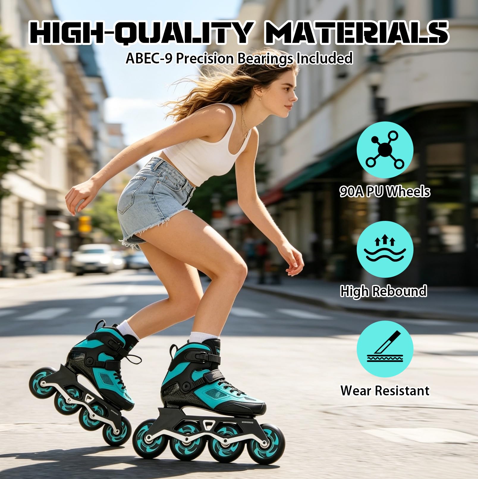 8 Stück Inliner Rollen 76 mm mit ABEC-9 Kugellagern | PU Skate Rollen 90A Härte, Ersatzrollen für Inline Skates, Rollschuhe, Indoor und Outdoor Skating