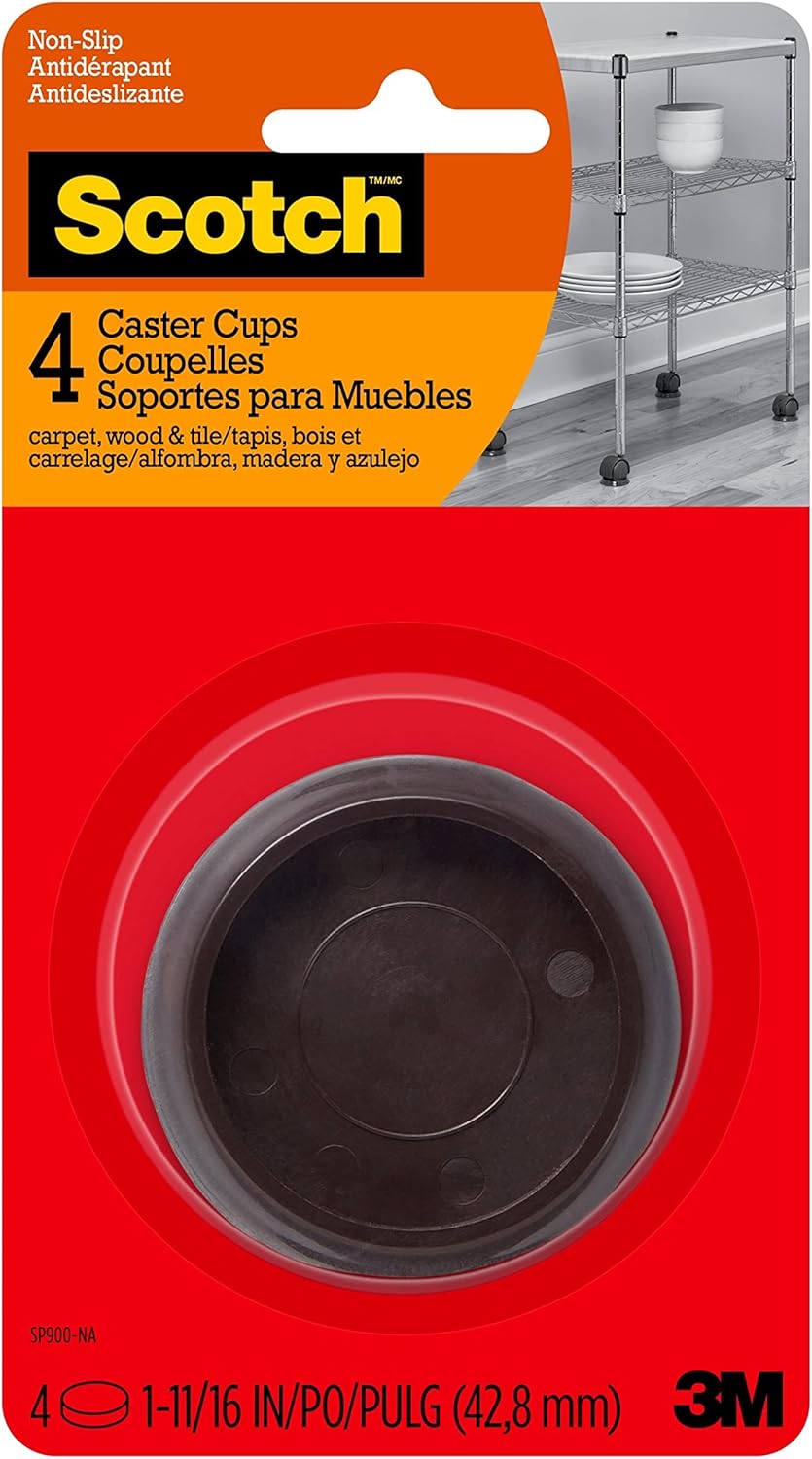 Scotch Caster Cups, Round Hard Brown 111/16in 4pk, Chair Leg Floor