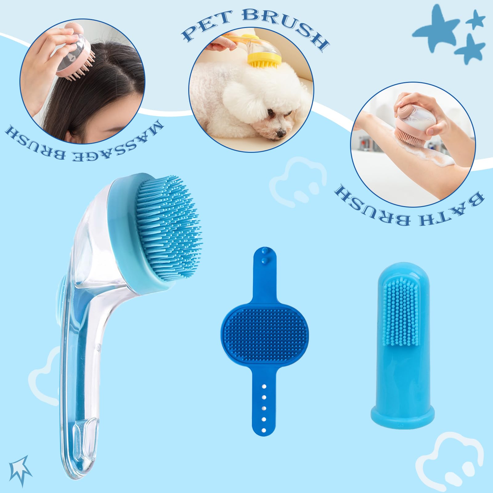 3 PCS Pet Bath Brush for Dogs,Dog Shampoo Brushes with Built-in Shampoo Dispenser,Long HandleDog Bath Brushs,Pet Grooming Tool for Baths,Dog Brushes Shampoo Massage Cat Brush for Short Haired Cats - Image 4