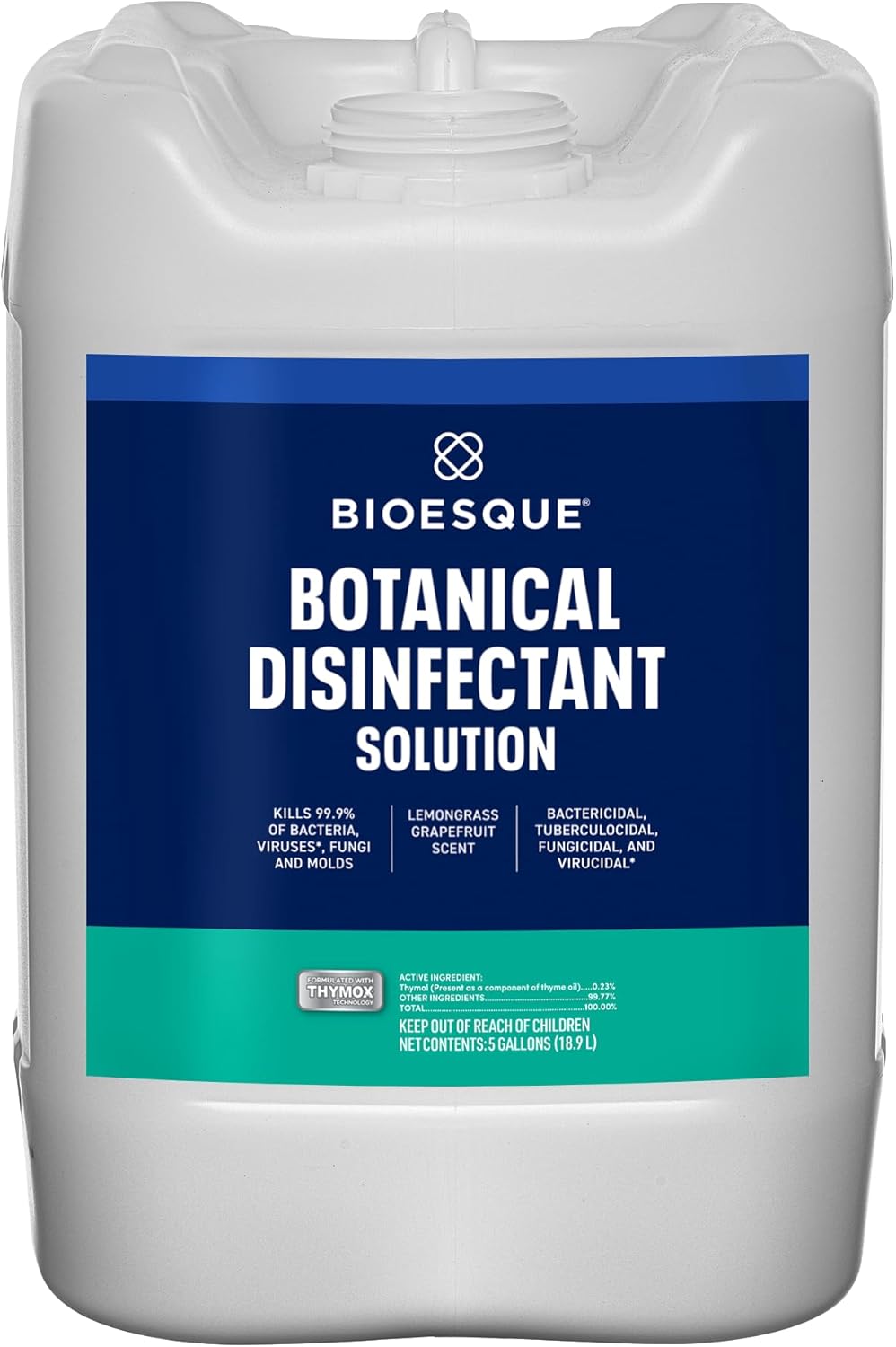 Bioesque Botanical Disinfectant Solution, Heavy Duty Broad-Spectrum Disinfectant, Kills 99.9% of Bacteria, Viruses*, Fungi, & Molds, 5 Gallon (Pack of 1)