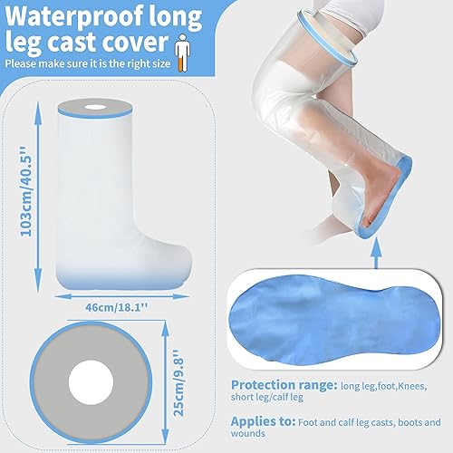 Miniatura 3 de Protector de pierna para adultos para ducha, vendaje de ducha impermeable y cubierta de yeso con parte inferior acolchada antideslizante, protección