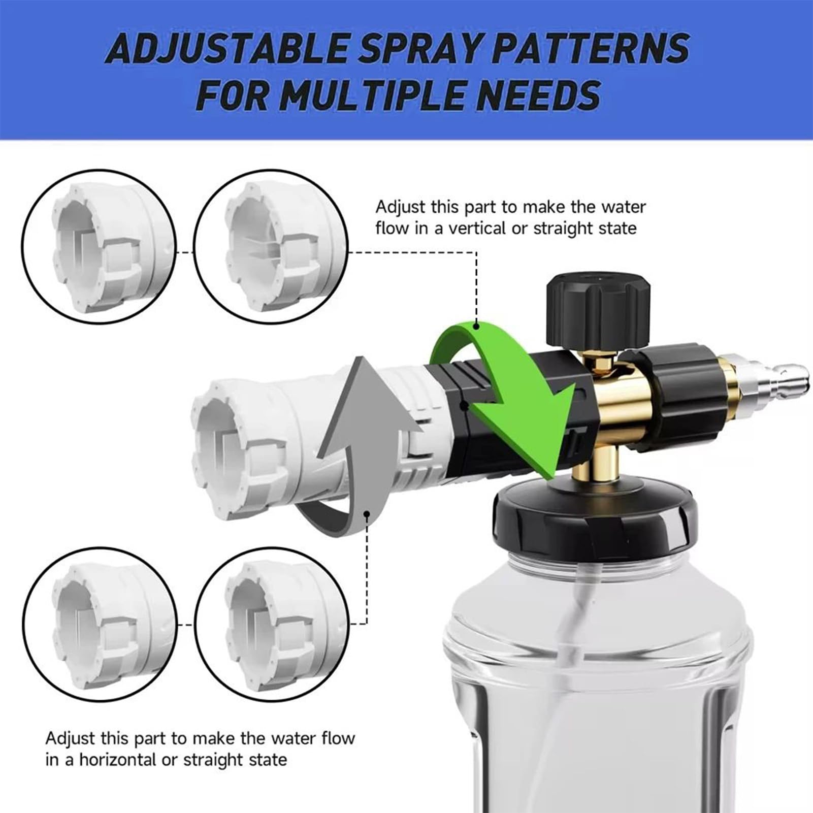 Lanza De Espuma para Lavado De Coche Rociador Espumador | Boquilla Ajustable Con Modos De Presión Para Exteriores Ruedas Ventanas Césped