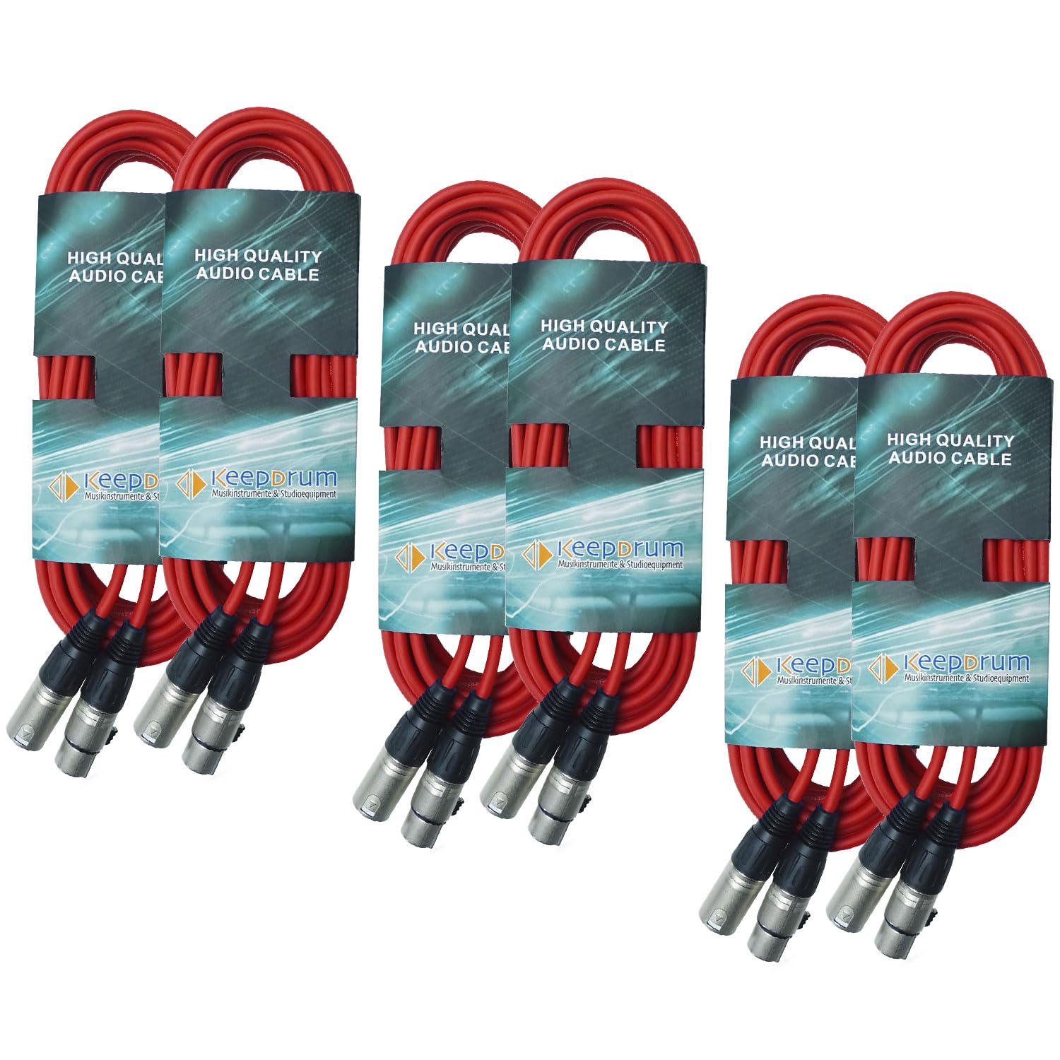 keepdrum DMX-Kabel Set Rot Lichtkabel 3-pol XLR je 2X 3m 10m 15m