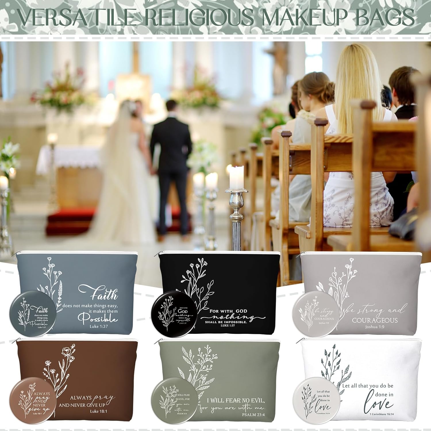 Fumete 6 Sets Easter Christian Gifts Set for Women 20 oz Bible Verse Cups with Lid and Straw Church Tumbler with Religious Cosmetic Bags Mirrors for Womens History Month Mother Nurse Teacher, Skinny