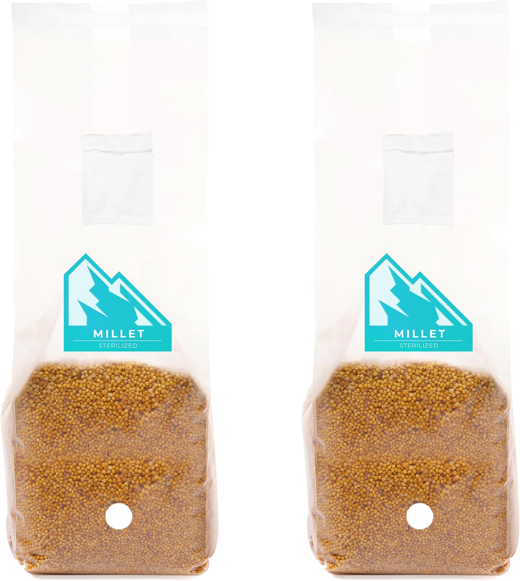 Sterilized Grain Bag 2 Pack | Millet Grain | Vacuum Sealed | Sterile Mushroom Spawn Bag | 0.2 Micron Filter Patch | Injection Port | Mushroom Grow Bag (3 lbs)