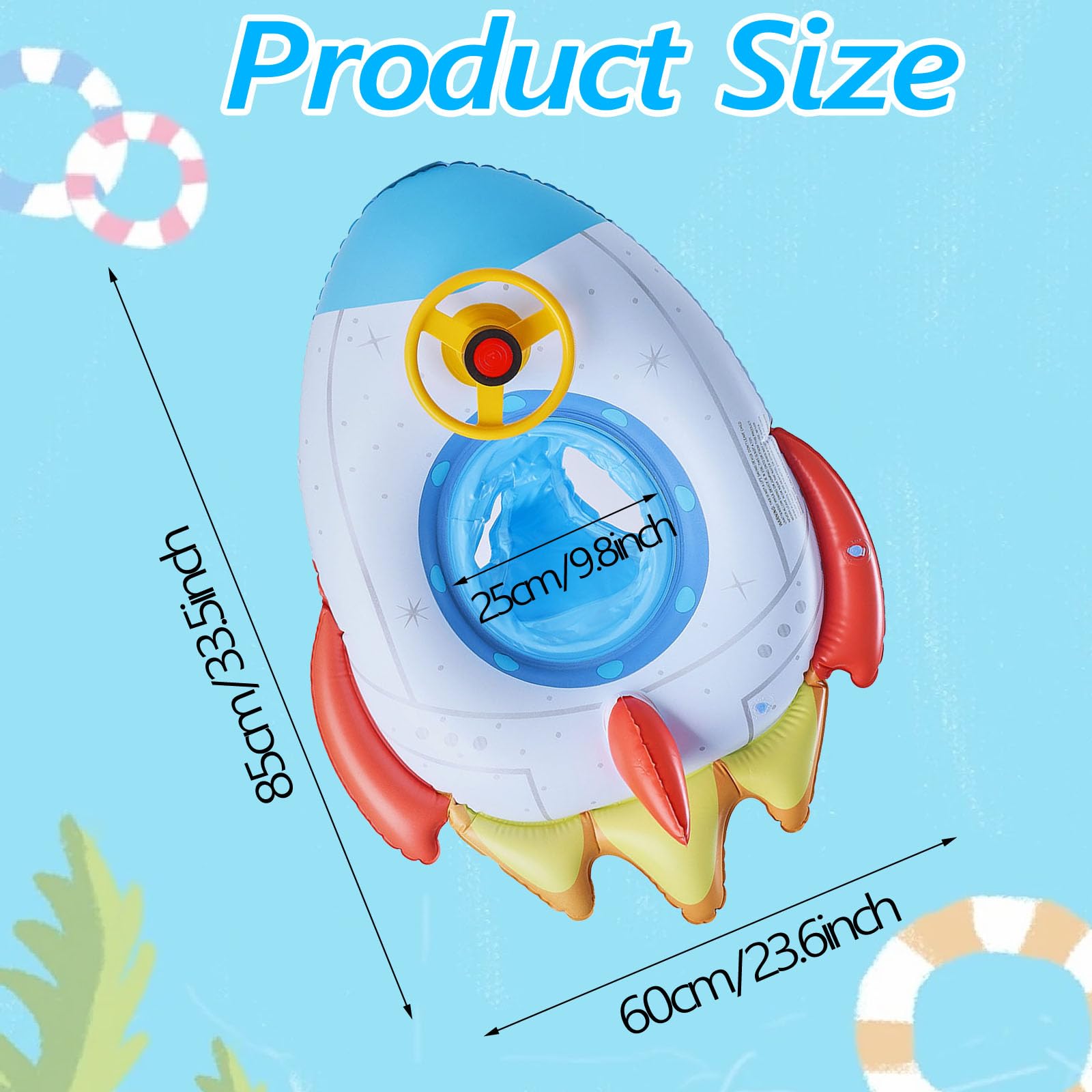Baby Swimming Float Cute Swimming Float Baby Inflatable Floater with Steering Wheel and Horn Children Airship Swim Ring with Seat Pool Float Summer Outdoor Water Float Toys for Girls Boys 1-5 Years - Image 2