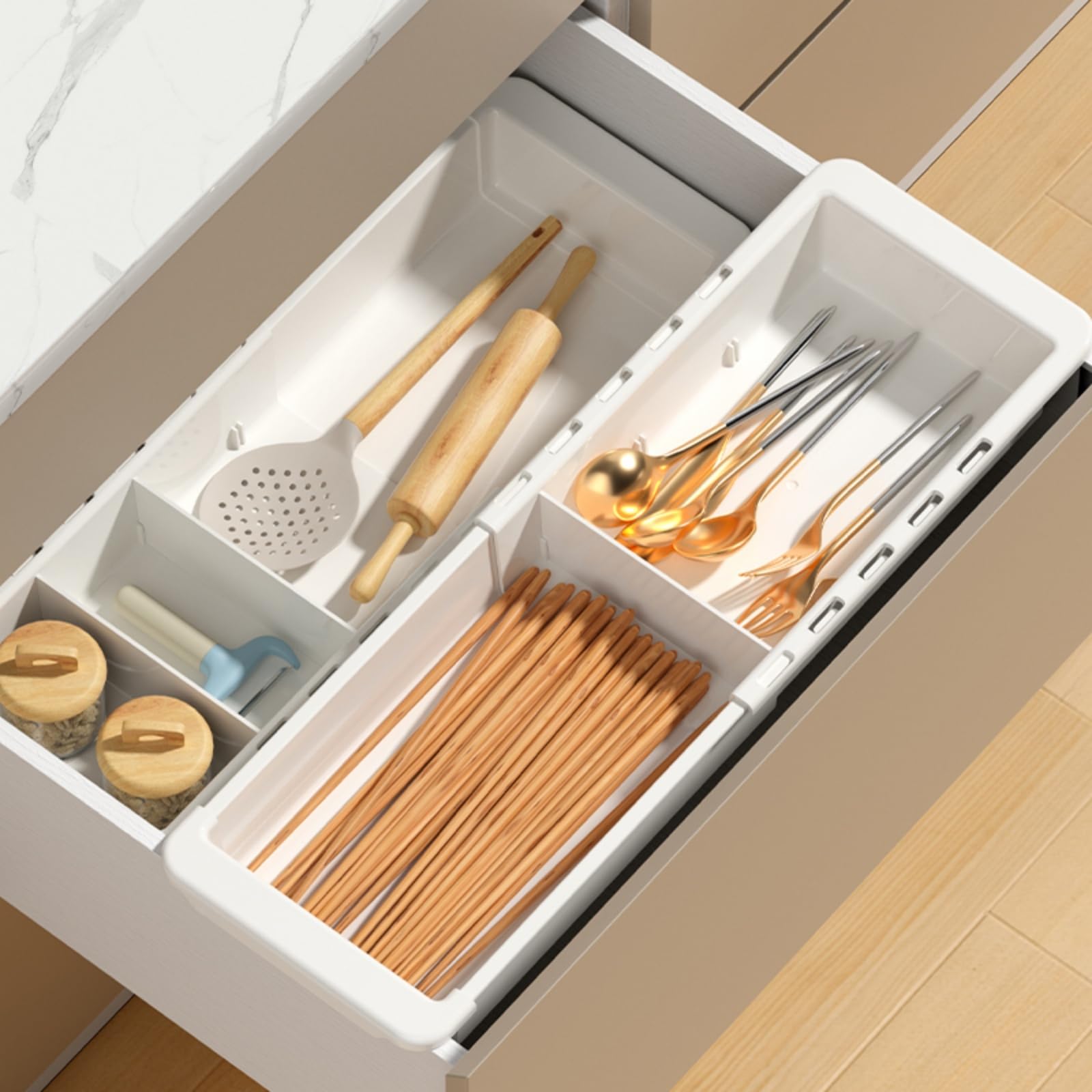 Plateau de tiroir coulissant pour organiser la cuisine au quotidien