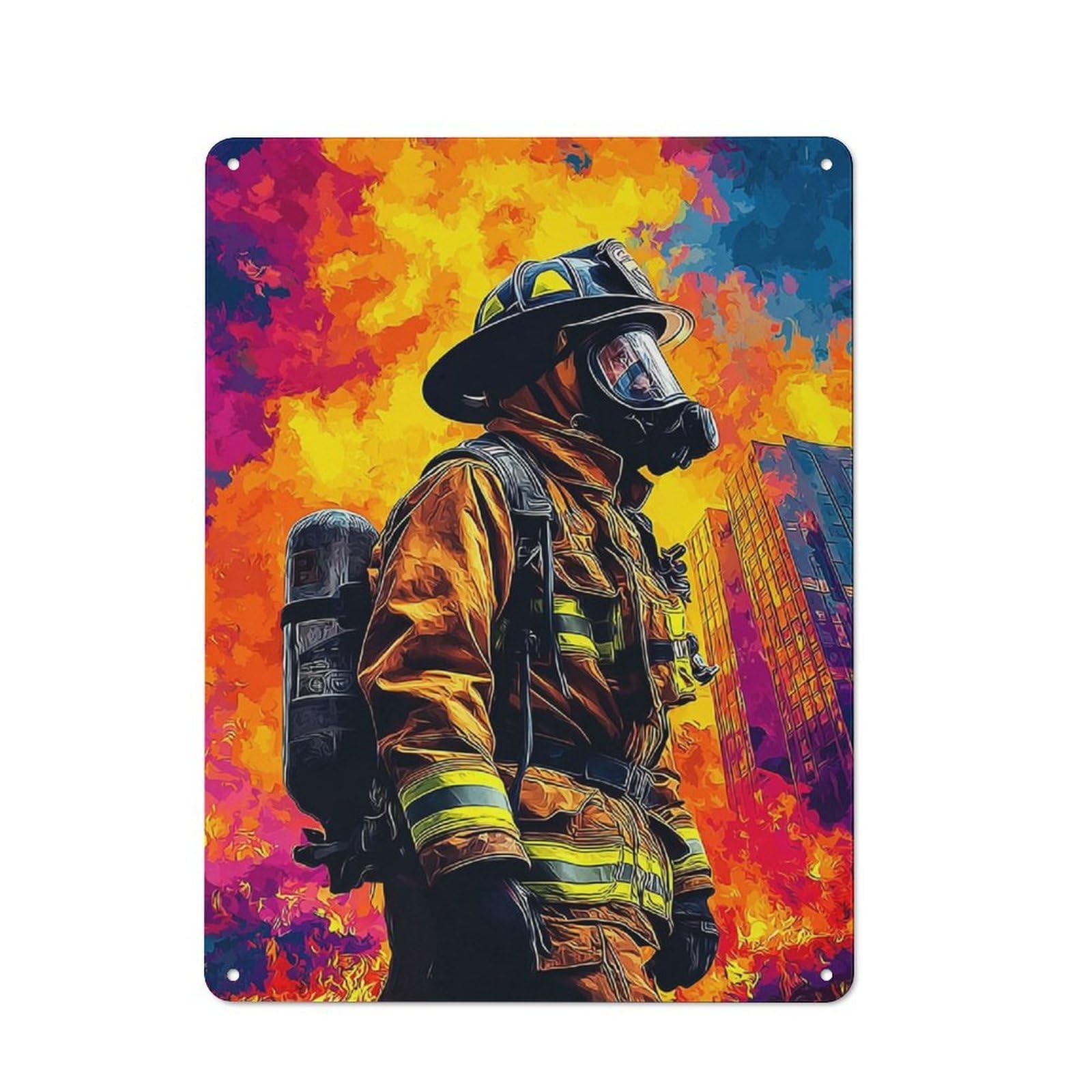 Junmoney Firefighter Braving Flames Decorative Tin Plaque 40X30cm, Vintage Bar Wall Plaque For Bar, Kitchen, Garage Or Games Room