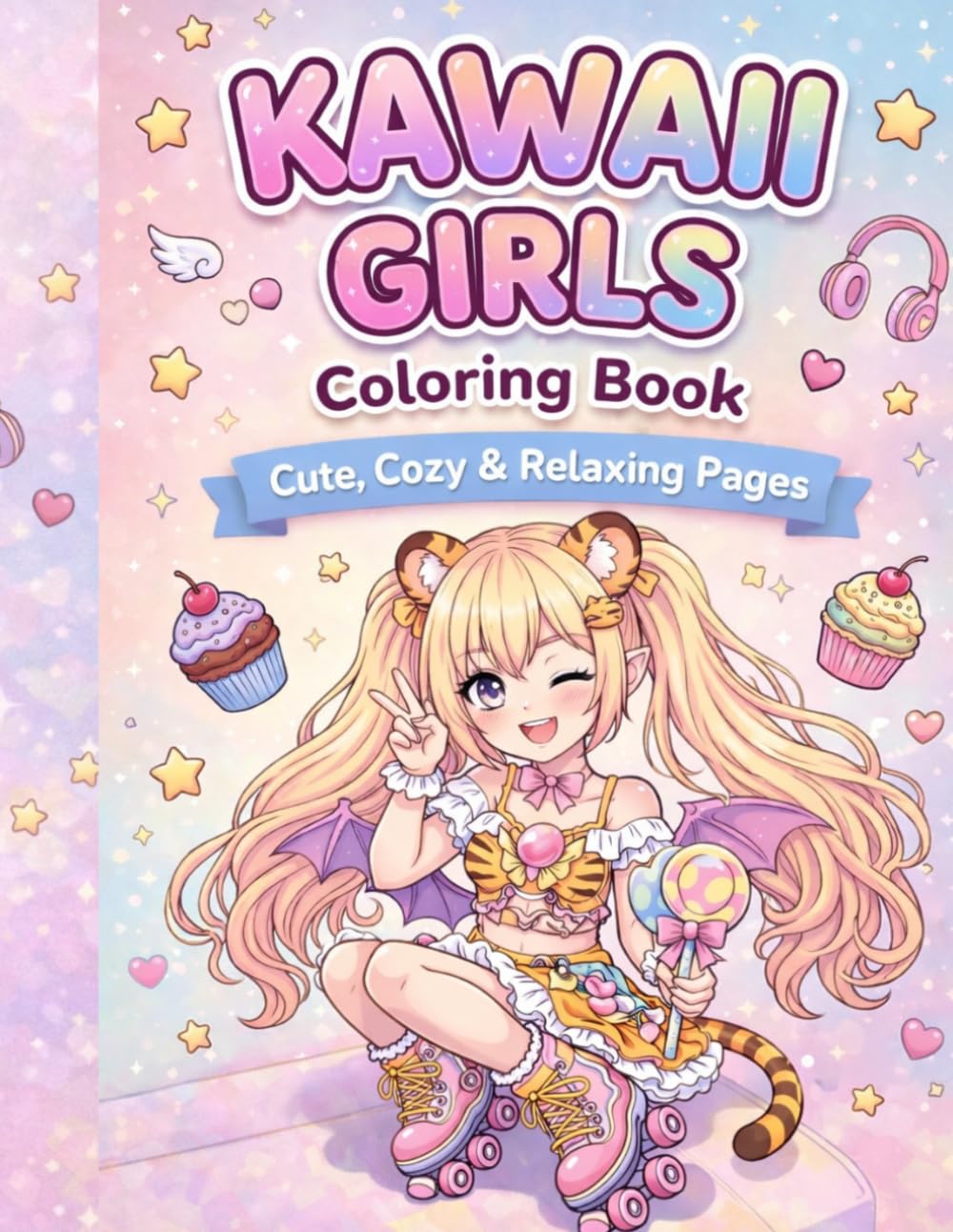 Kawaii Girls Coloring Book: Volume 1: Cute, Cozy & Relaxing Pages , Adorable Anime Girls for Stress Relief