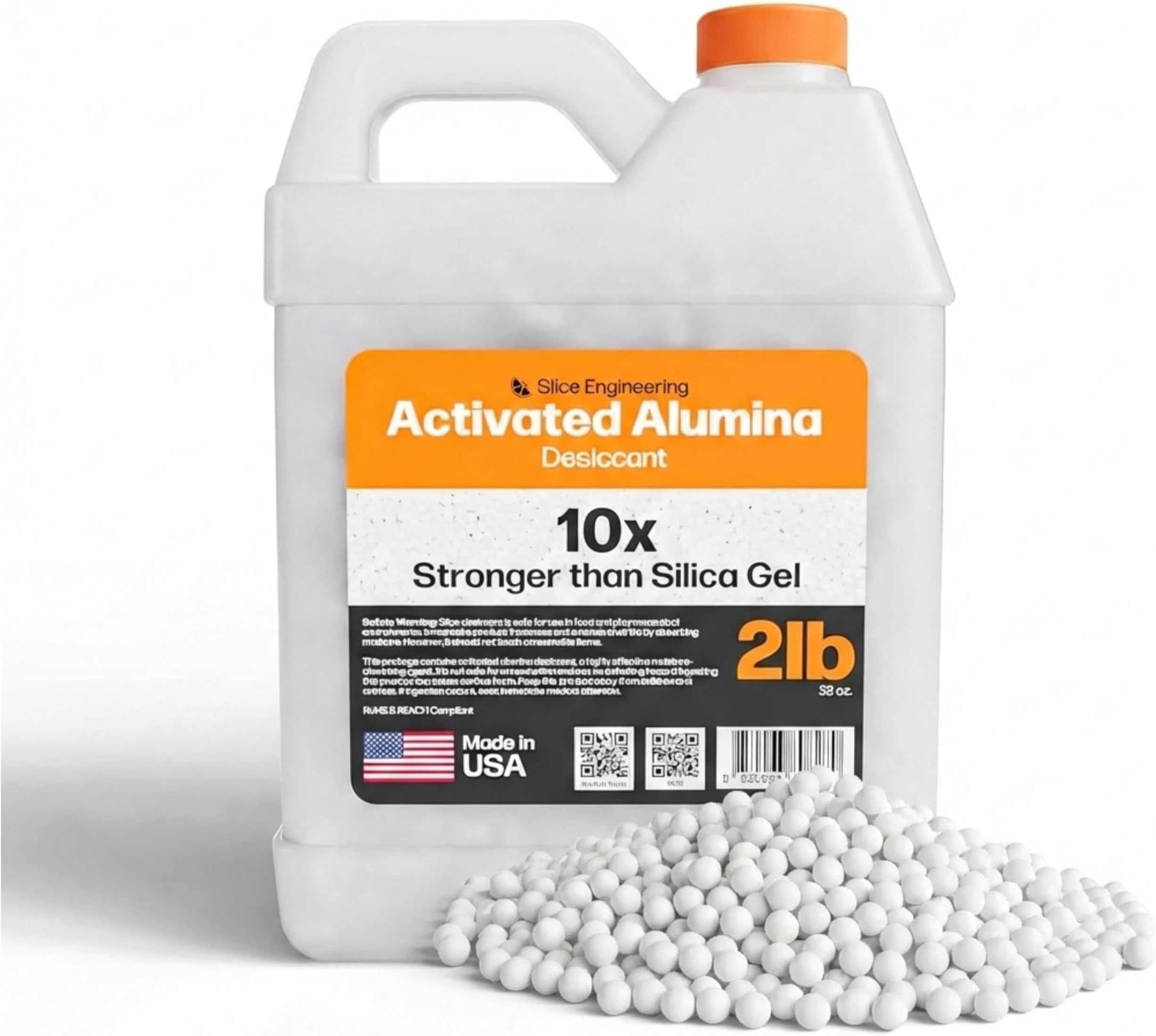 Slice Engineering (2lb) Activated Alumina Desiccant Beads | 10X More Powerful Than Silica Gel | Infinitely Rechargeable | Prevent Wet Filament | Reusable Desiccant | Made in the USA