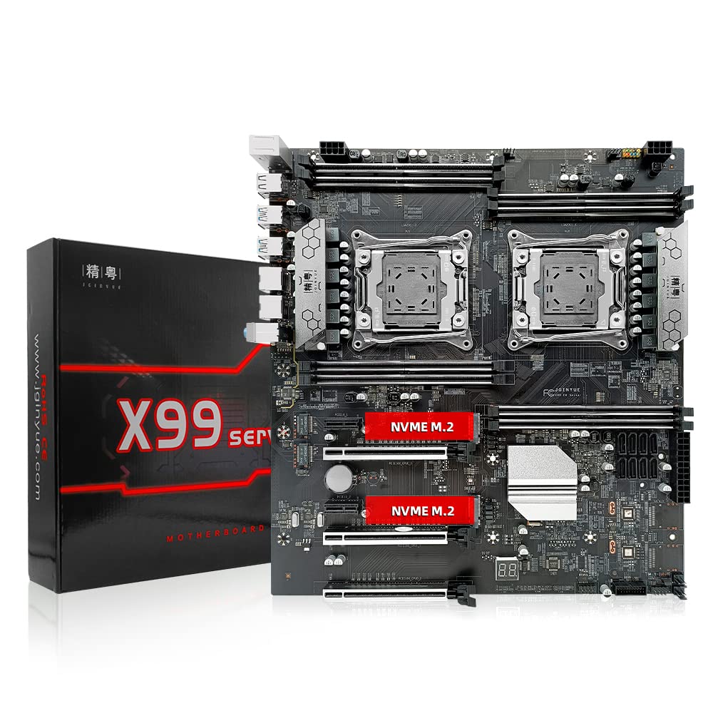 JGINYUE X99 Dual CPU LGA 2011-3 E-ATX Gaming Motherboard (8-Channel DDR4, Dual M.2 NVME, 5xPCIe, SAT