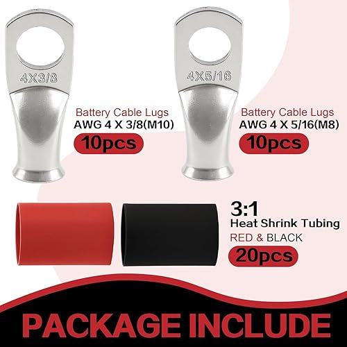 Miniatura 2 de Terminales de cable estañados AWG4 calibre 516 38, terminales de cable estañados, conectores de terminales de engarzado, 20 unidades, con 20 tubos