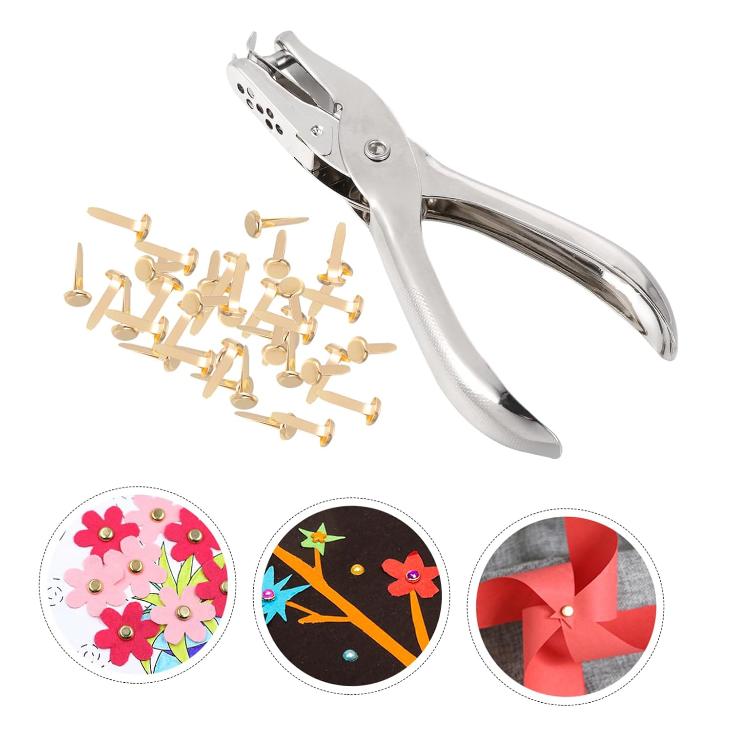 Artibetter 200pcs Brads Fasteners for Paper Crafts Plated Brass Metal Fasteners with Hole Punch for DIY Art Projects for Scrapbooking and Card Making