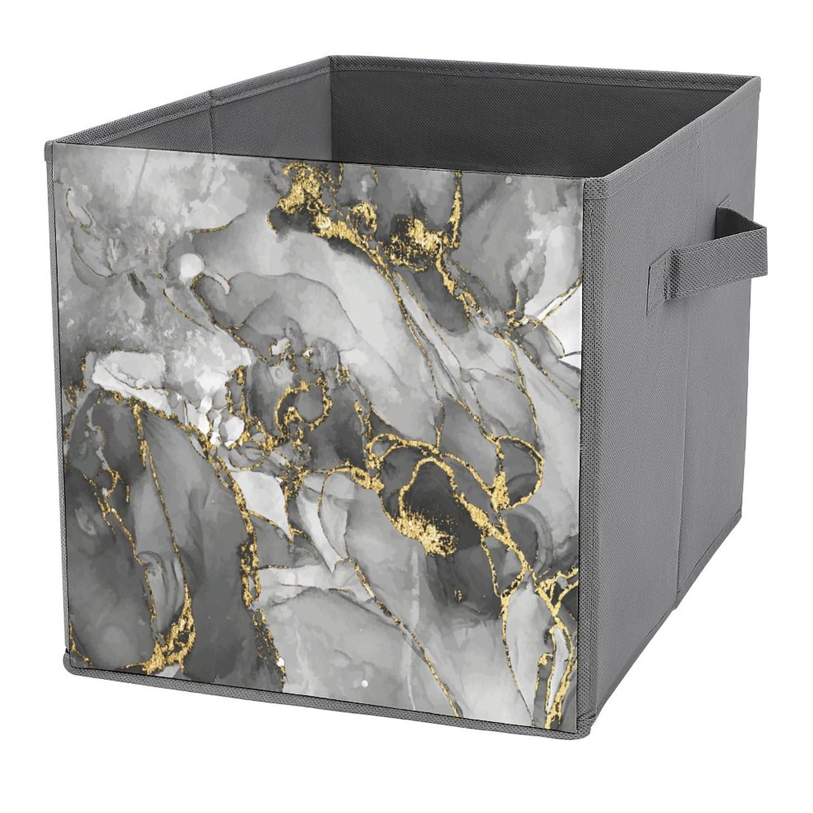 AOOEDM Luxury Marble Collapsible Fabric Storage Cubes with Dual Handles, Cube Storage Bins for Closet, Storage Baskets for Shelves, Offices, Toys 11 x 11 in-Grey Gold Glitter Marblingid Art