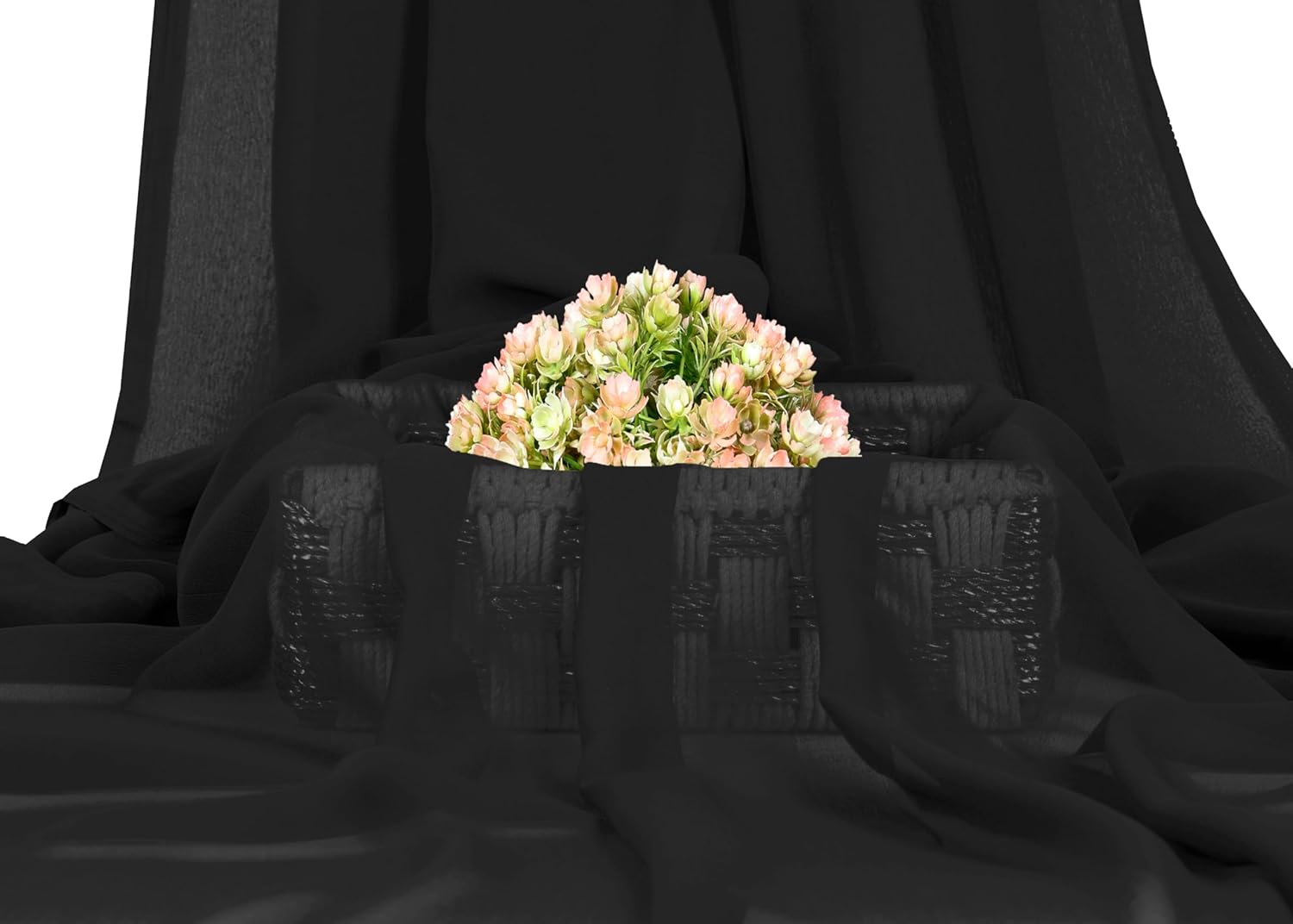 VDS Chiffon Fabric, 10 Yards Continuous Long, 44” Wide, Soft Sheer Arch Cloth for Wedding Engagement Event Party Banquet Decoration Canopy Arbor Drapery Panel Backdrop Bridal Sewing DIY (Black)