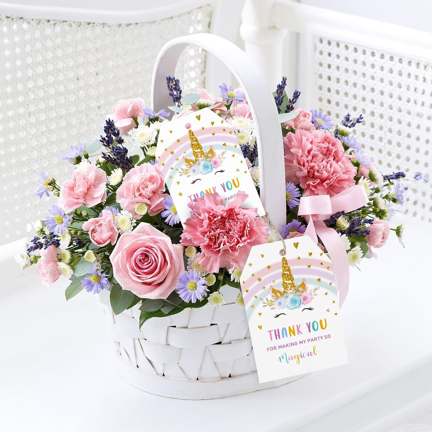 Unicorn Thank You Tags with String Unicorn Party Favor Tag 50PCS Birthday