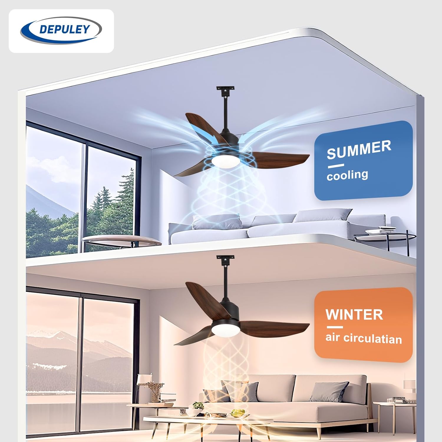 Depuley 42-Inch Outdoor Ceiling Fans: Walnut Waterproof Gazebo Fans with Lights Remote App Control - 3-Blade Plug-in Outdoor Hanging Fan for Patios Pergola Porch 6 Speed Reversible