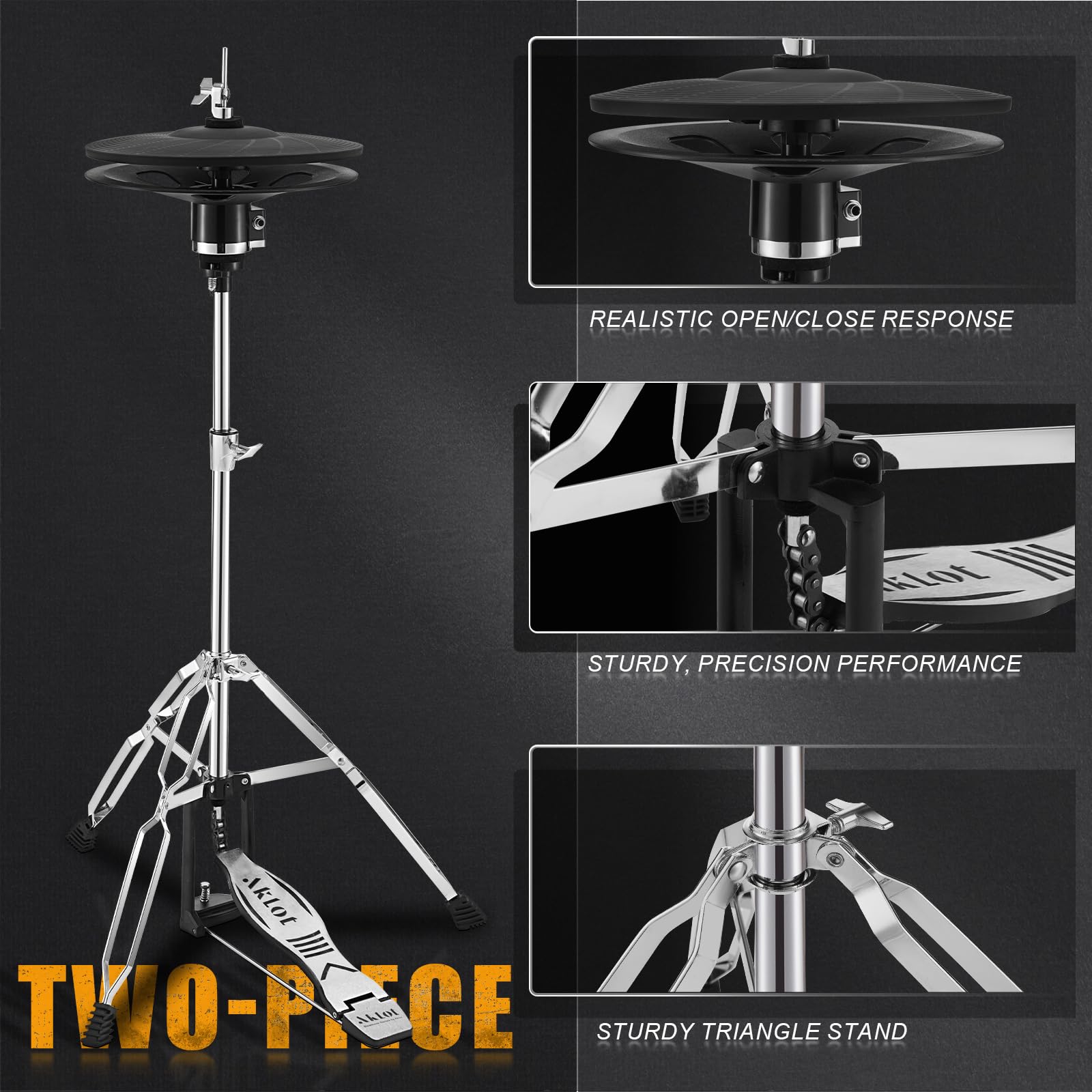 AKLOT Batería Electrónica Profesional con Pedal Doble Independiente, Caja Dual-Zone de 10’’, Hi-Hat Independiente de 2 Piezas, Plato Ride Triple-Zone de 12’’, 460 Sonidos y Conexión (B-CORE541D)