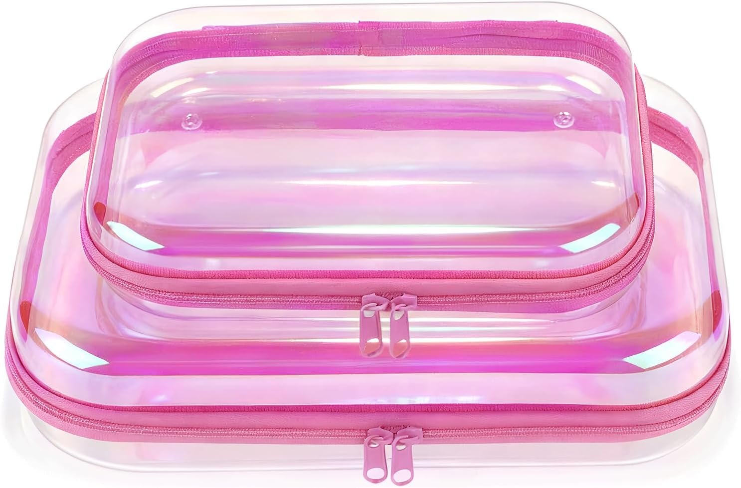 Clear Hard Shell Zipper Pouches,Makeup Bag,Cosmetic Bags for Women, Travel Portable Storage Cosmetic Case, Bathroom Organizer Toiletry Bag, Toy Storage Bins, Birthday Gift for Girls (Pink)