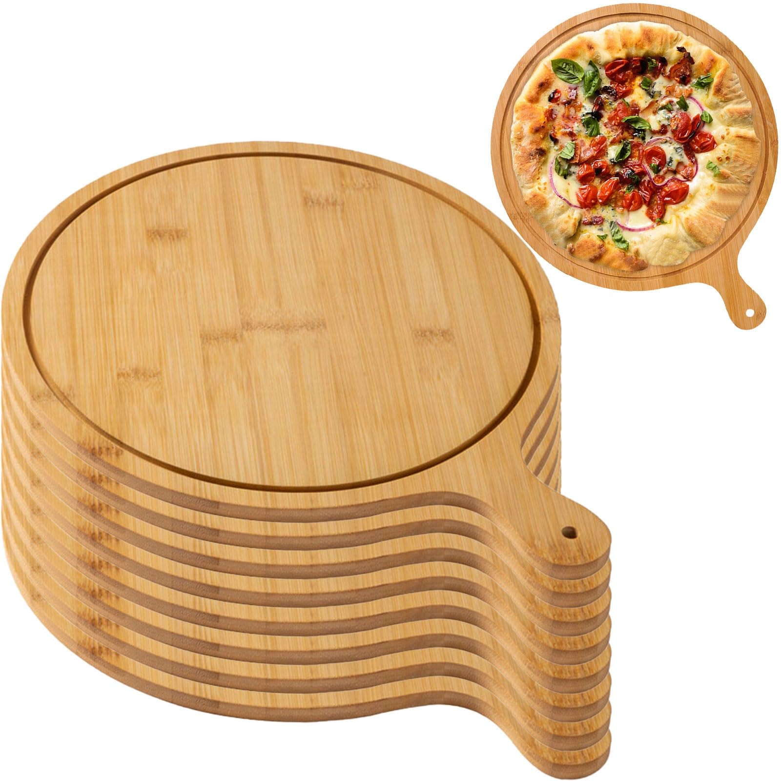 Drewniane deski do serwowania pizzy, lekkie tace do pizzy z uchwytami, idealne do robienia pizzy i przechowywania do 33 cm, idealne do użytku domowego (jasnobrązowe 30 cm)