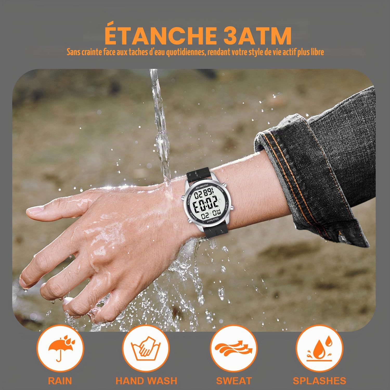 Montre podomètre pour personnes âgées - Aucune application nécessaire - Compteur de pas, de calories et de grands chiffres LCD