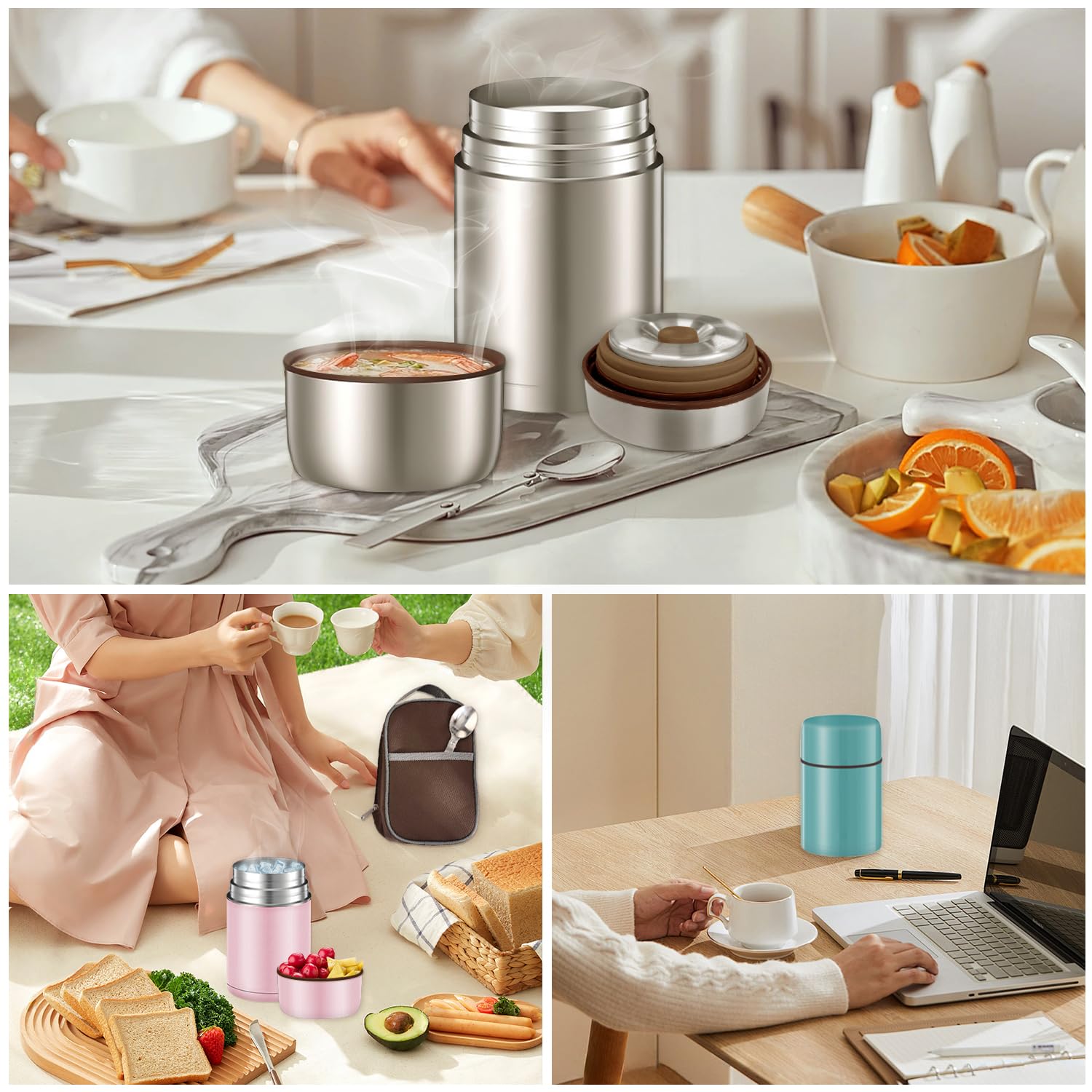 Dreamhigh® Boîte Alimentaire Isotherme 800ml Avec Sac à Lunch, Thermo Isolant Contenant Avec Cuillère, Thermos Alimentaire Chaud Sans BPA, Pour Ecole, Bureau, Camping (Noir) | Votre Wishlist Sur