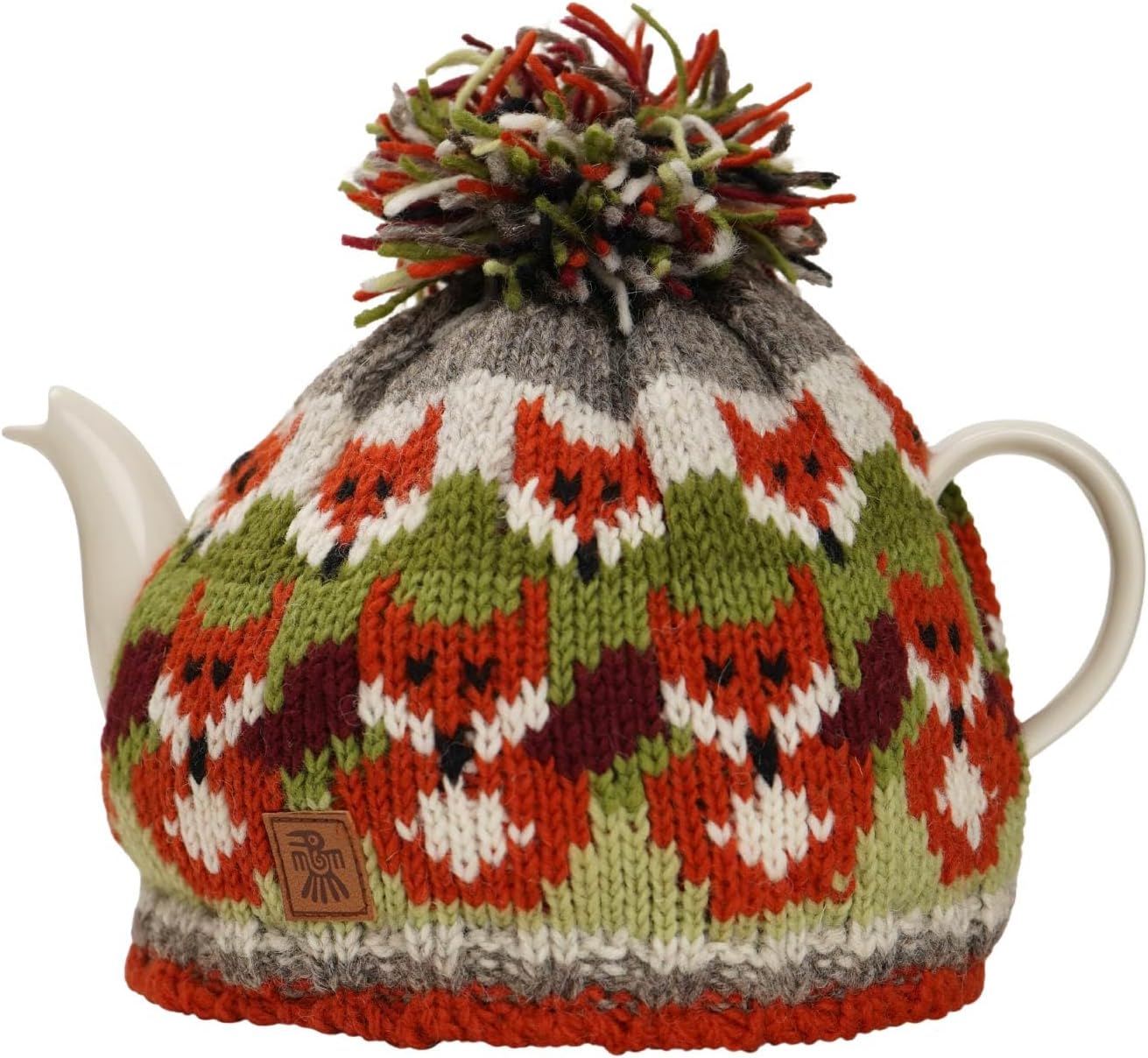 – Handknitted Medium 4-6 Cup 1.2L Wool Tea Cosy/Teapot Cover - Fox Pattern Insulated Handmade Fair Trade Multicoloured