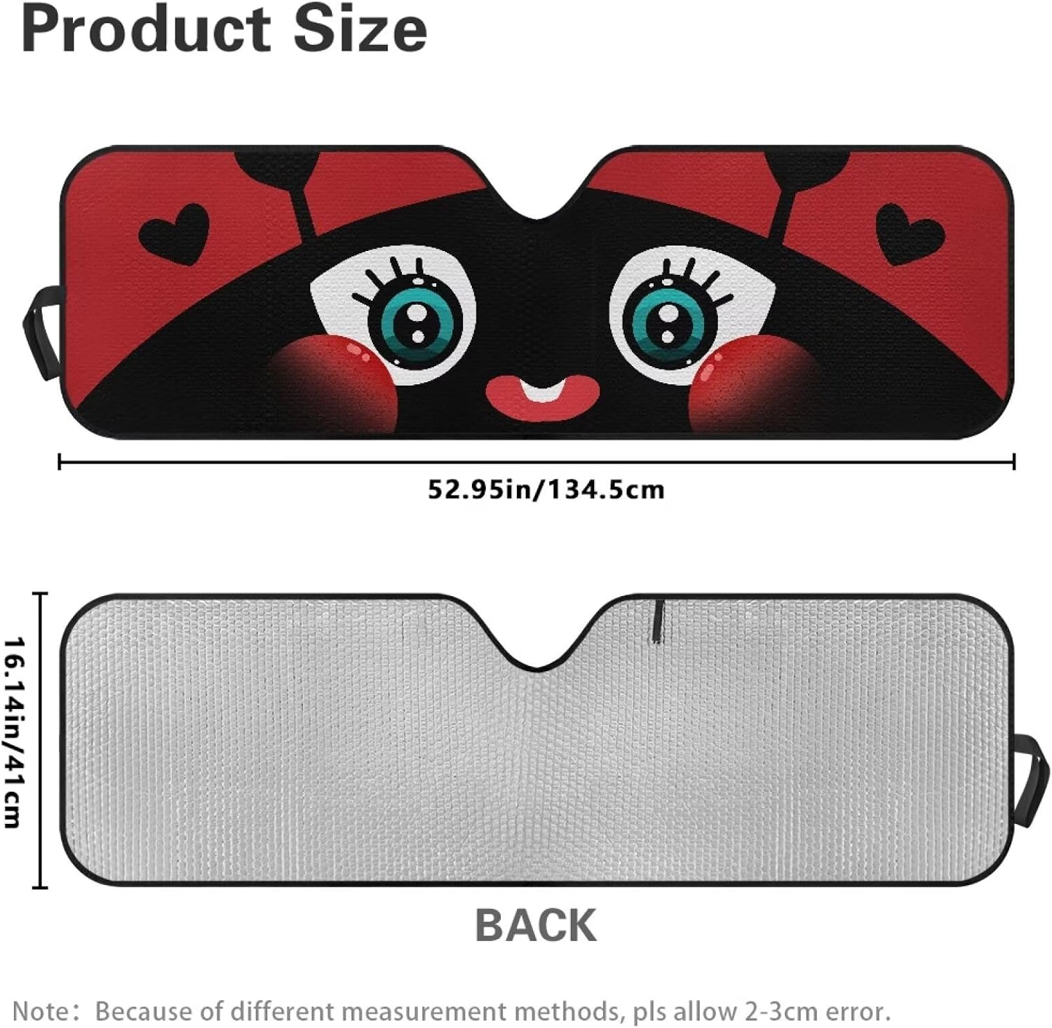 Cute Windshield Sun Shade Compatible with Jeep Wrangler JK JKU JL JLU 1997-2023 & Jeep Gladiator JT 2020-2023 16.5"x52.5" Ladybug Folding Front Window Sun Shade for Car Accessories