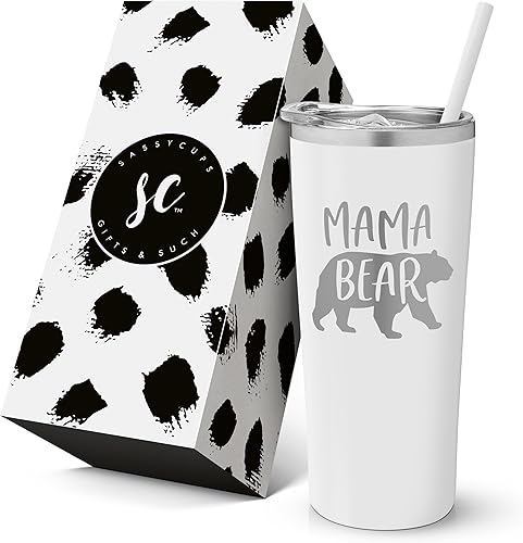 Miniatura 1 de SassyCups Mama Bear - Taza de acero inoxidable con aislamiento al vacío para mamá grabada con popote taza de cumpleaños para mamá mamá nueva regalo