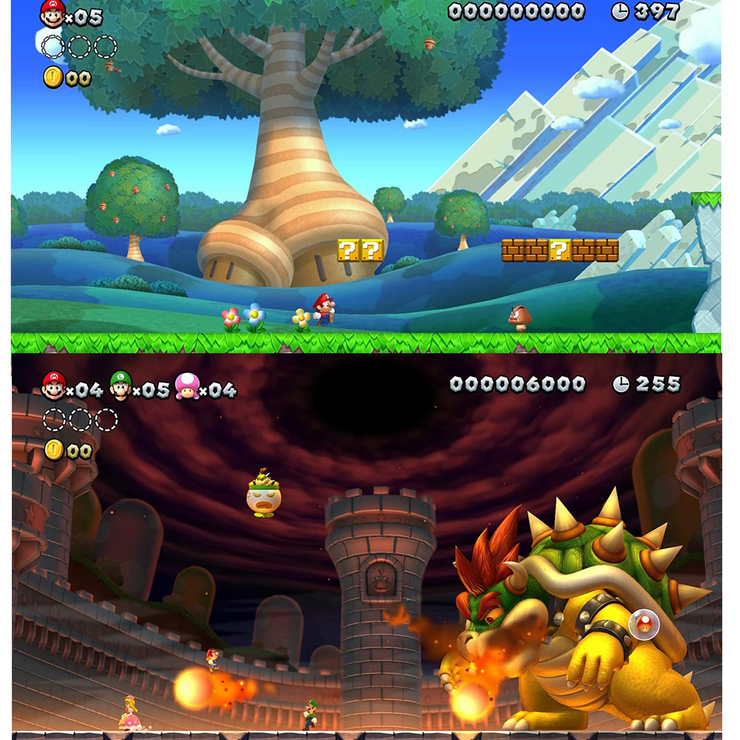 Super Mario Bros. U Deluxe per Nintendo Switch (versione USA), con impugnature PremGear (confezione da 8 - nero, blu, rosso e trasparente), porta carte da gioco a 24 slot e panno di pulizia