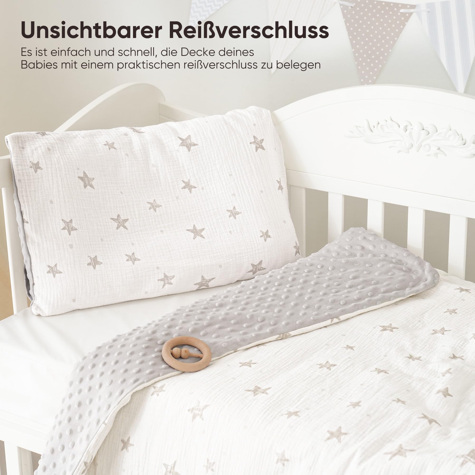 Susurration Ropa de Cama Infantil de Muselina, 100 x 135 cm, Funda de Almohada de 40 x 60 cm, Ligera y Cómoda, Juego de Ropa de Cama para Bebés y Niños (Estrella de Albaricoque)