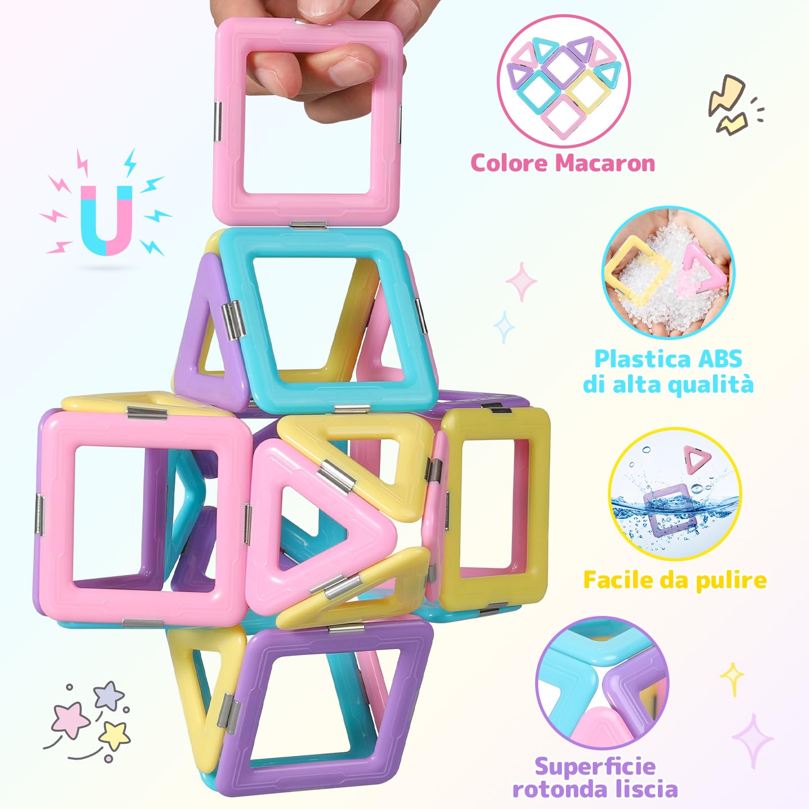 Blocchi da Costruzione Magnetici, 120 pezzi Set di Blocco da Costruzione Giocattolo Magnetico con Ruote Magnetiche per Bambini Ragazze Ragazzi Regalo di Compleanno di Natale