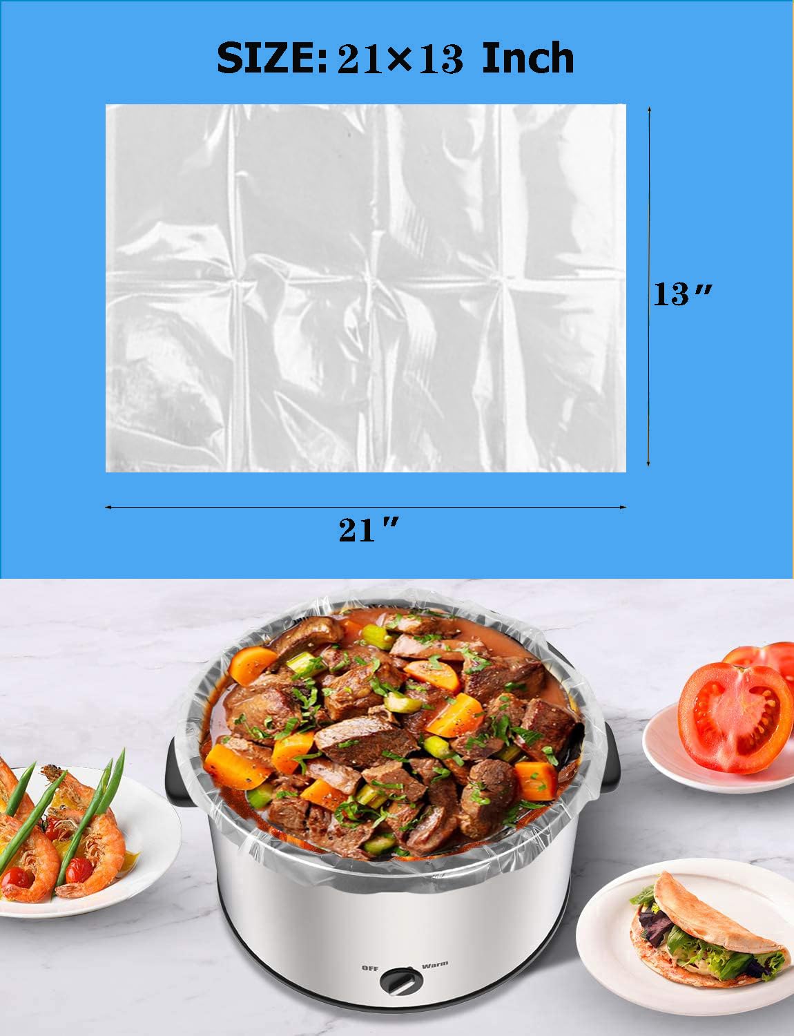 Slow Cooker Liners 13x21 Inch Large Size Thick Pot Liners Nylon Cooking Liners Fit for 3-8QT Oval & Round Pot (10Bags 1Pack)