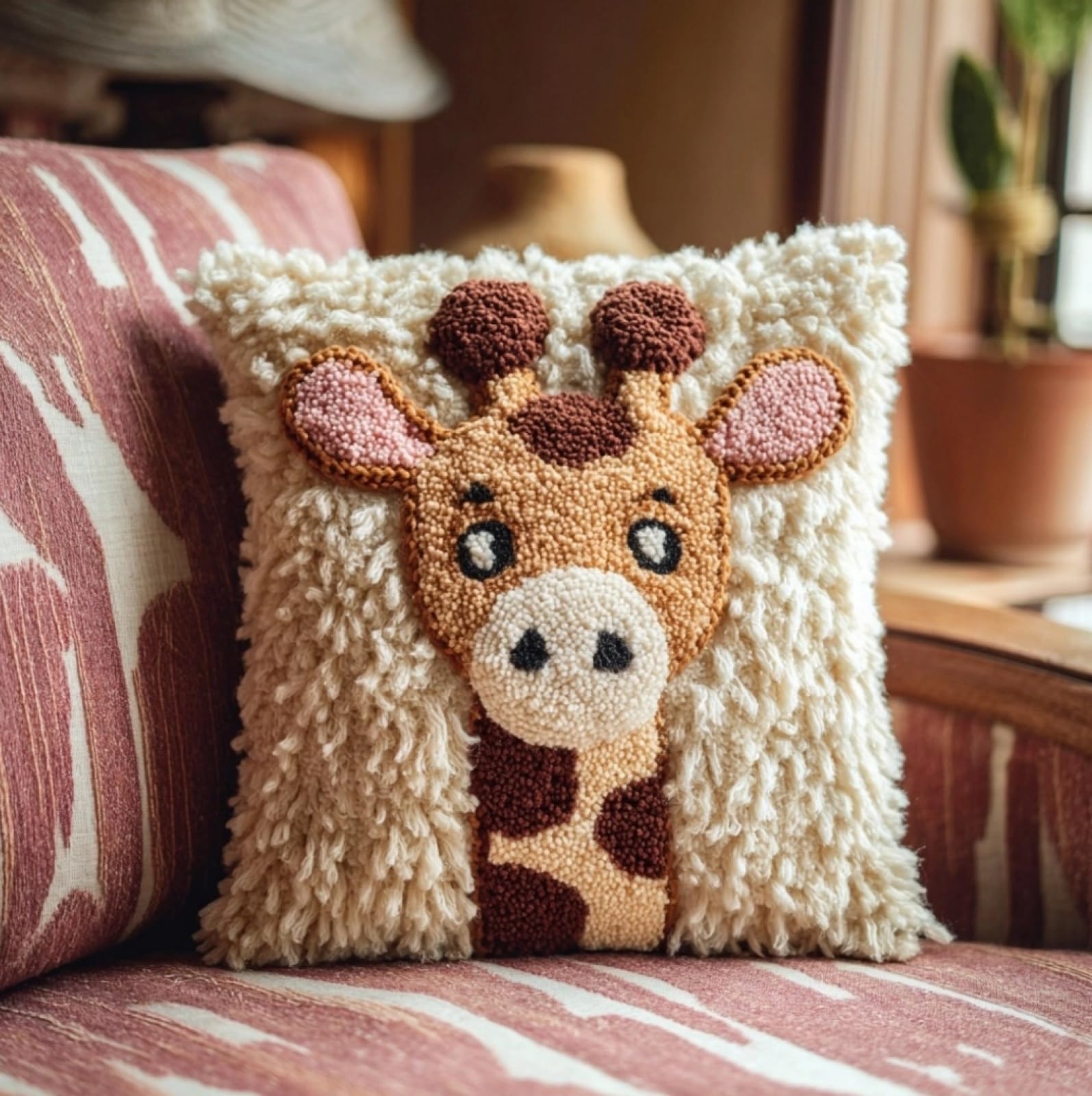 WallustrioaW Latch Hook Craft Cushion Kit 43x43cm,Giraffe