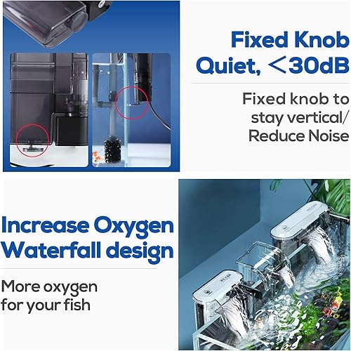 Miniatura 4 de Filtro de acuario con desnatador de superficie, filtro de tanque de peces pequeño de 10 galones, filtración de 3 capas, flujo de agua ajustable,