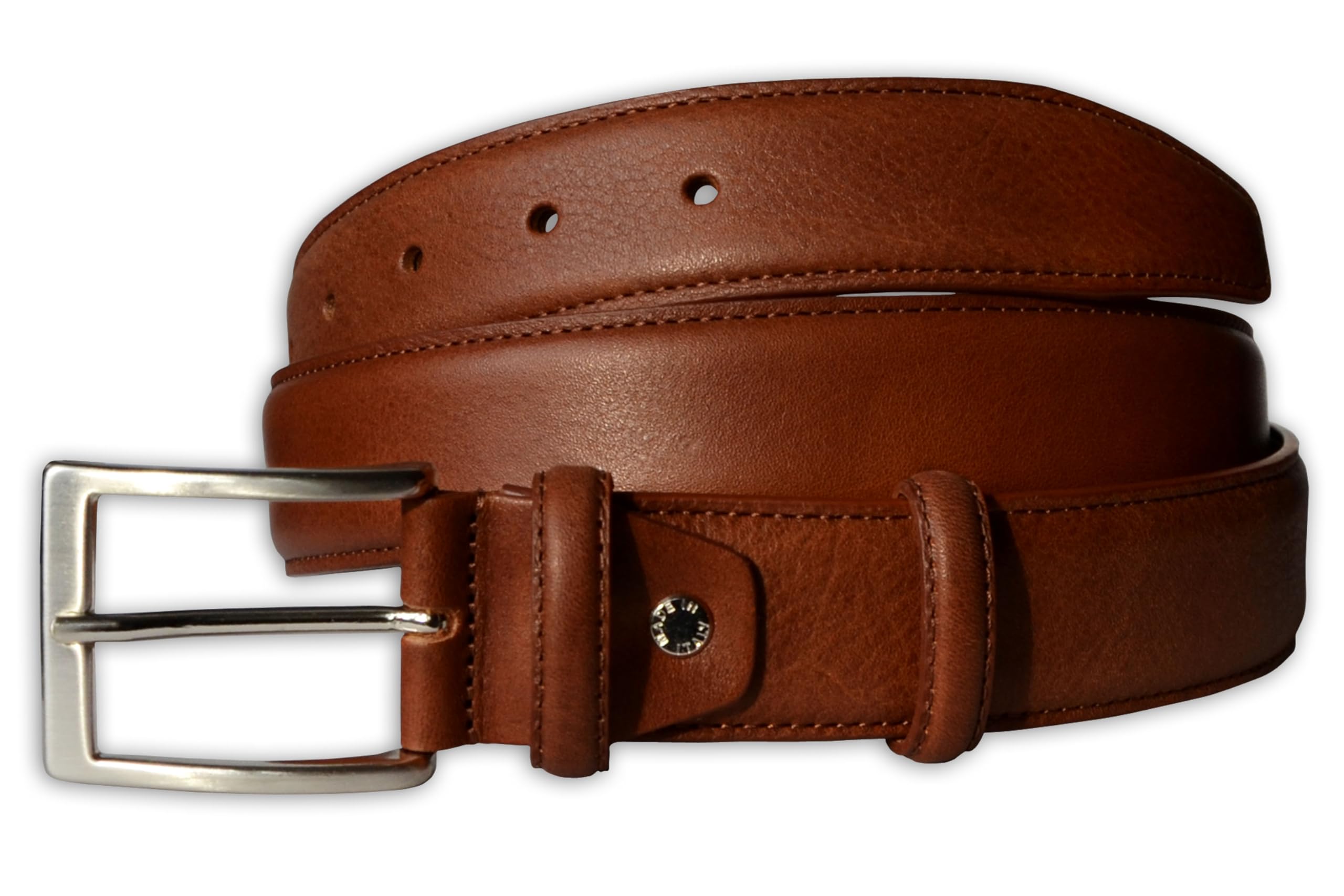PASQUALE CUTARELLI Mens Plain Smooth Italian Dress Leather Belt Cognac Medium 38 Inches