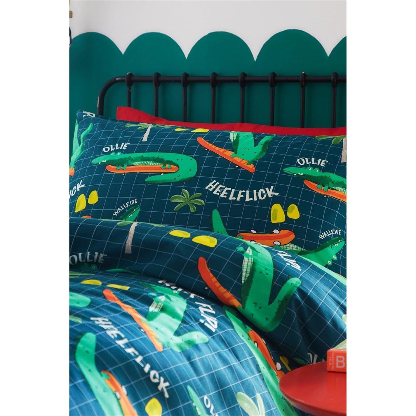 HOMELIFE Womens Skator Gator Duvet Set, Green, Single - Image 2