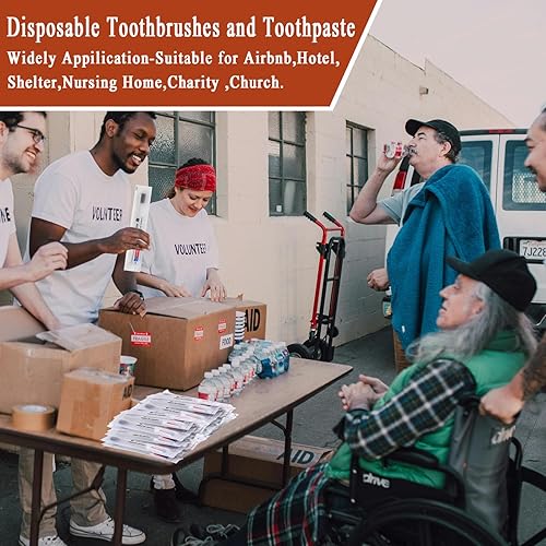 Miniatura 3 de Cepillos de dientes desechables con pasta de dientes, paquete de 30 cepillos de dientes desechables de albaricoque envueltos individualmente a