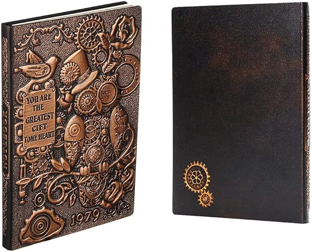XUAN Vintage Leather A5 Notebook Lined, Travel Journal Hardcover Diary, Embossed, 200 Pages, Anniversary Birthday Gift for Men Women Dad 3D Owl Copper