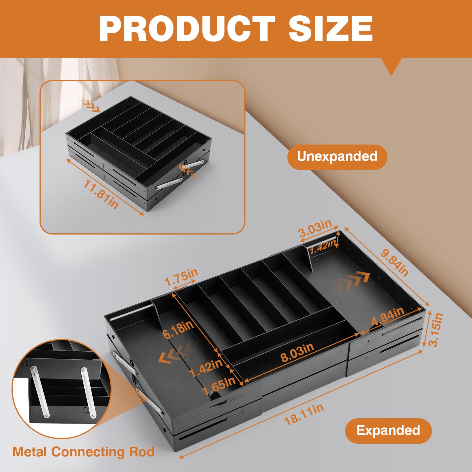 Organizer per cassetti a 2 ripiani, extra large e alto, espandibile, organizer da scrivania per strumenti di ferramenta, trucchi, gioielli (nero)