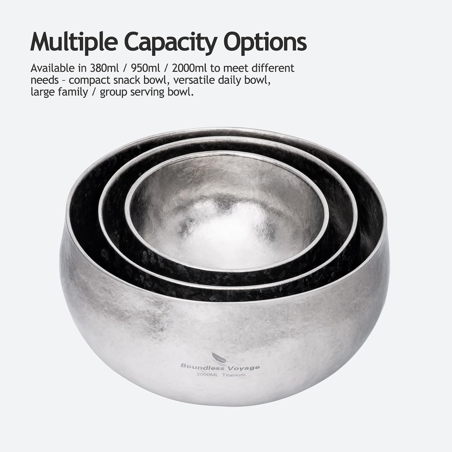 Boundless Voyage Double Walled Titanium Bowl 380ml / 950ml / 2000ml Lightweight Camping Bowls Titanium Reusable Bowl for Outdoor Hiking Backpacking Picnic Home (950ml-glossy)