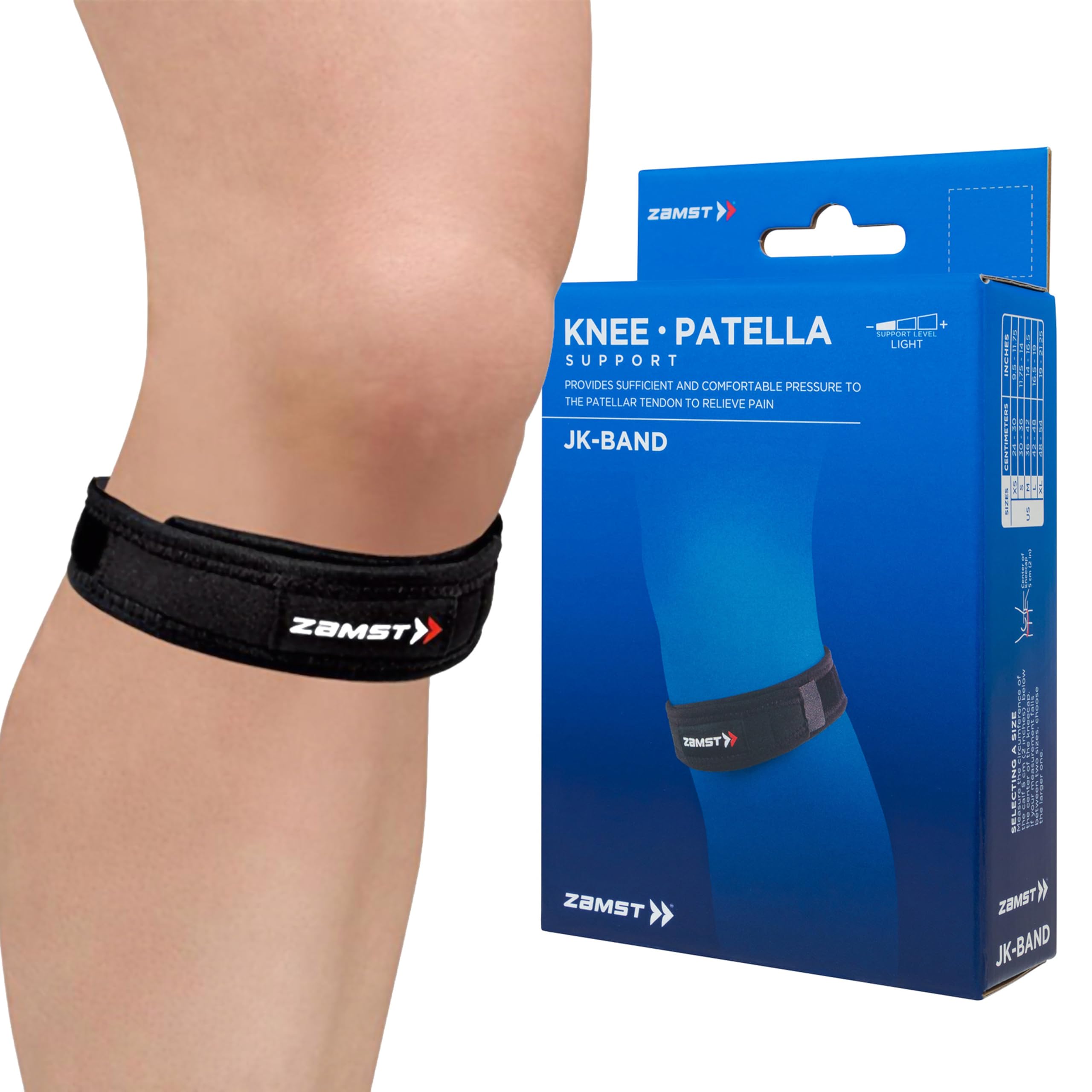 Zamst JK Band Sports Patella Band - Genouillère de Support avec Compression pour le Soulagement de la Douleur au Tendon Rotulien - Pour les Sports Légers, Course, Randonnée, Tennis, Athlétisme - M