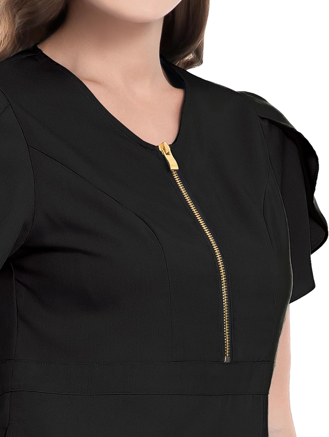 Scrubpro Scrub Tops for Women Stretchy Nurse Uniform Fashionable with Zipper Scrub Shirt Medical Workwear (Black,Medium)